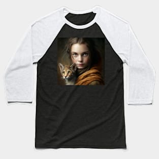 Little girl and kitten Baseball T-Shirt